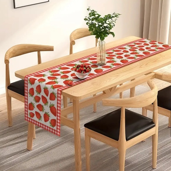 Strawberry Table Runner Buffalo Plaid Check Spring Summer Fruit Party Home Decor - Picture 3 of 4